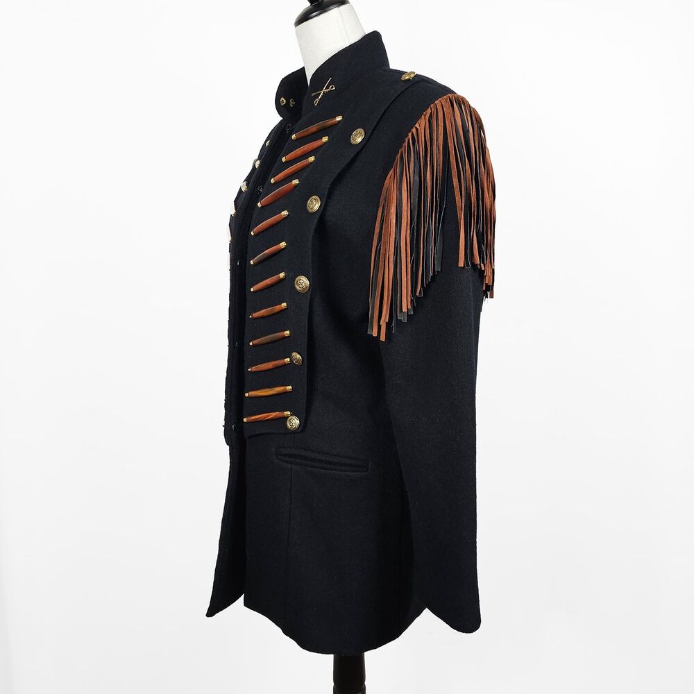 Double D Ranch Large Woool Black Calvary Cutaway Jacket Western Fringe - Picture 3 of 6